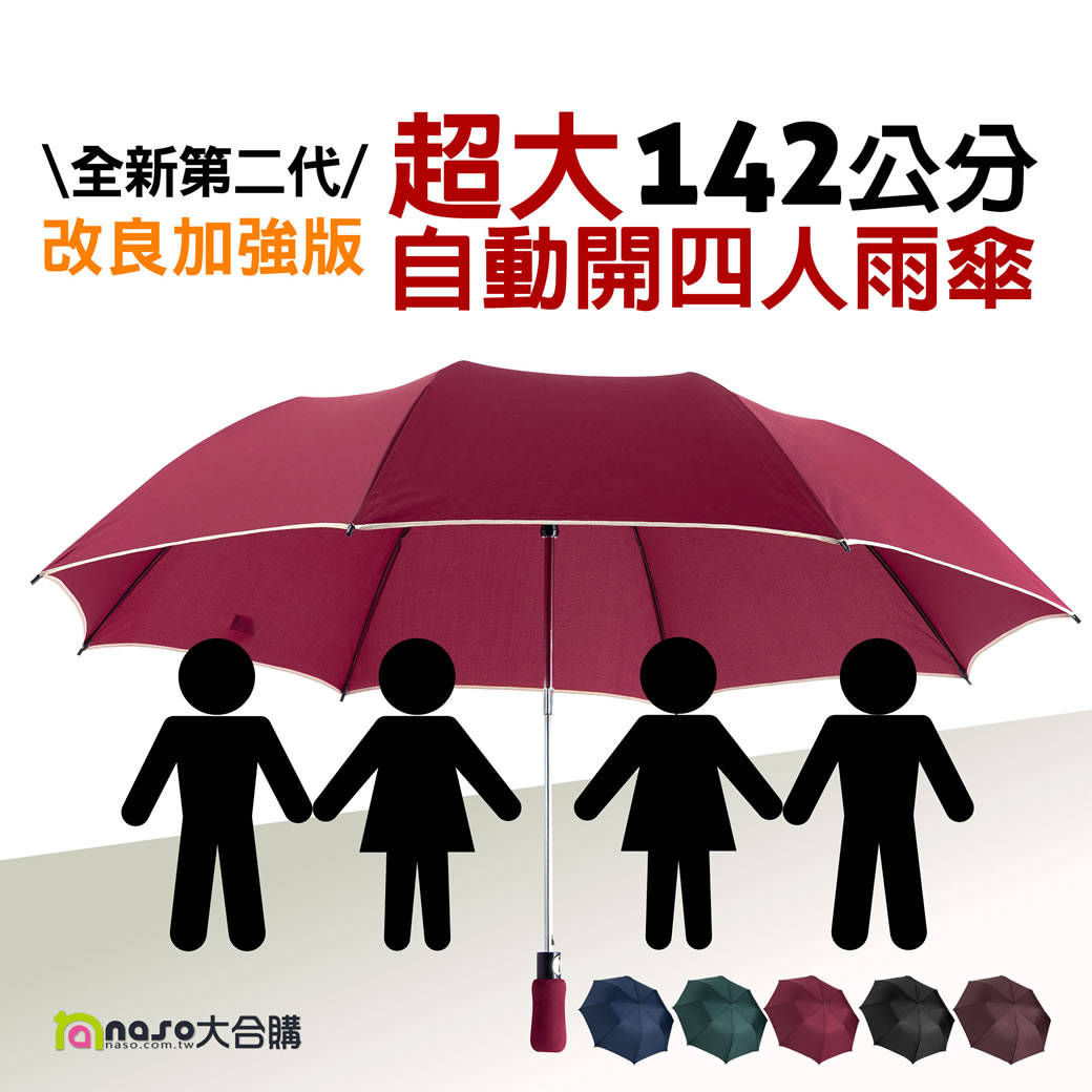 全新第二代超大142cm自動開四人雨傘 好評第4團